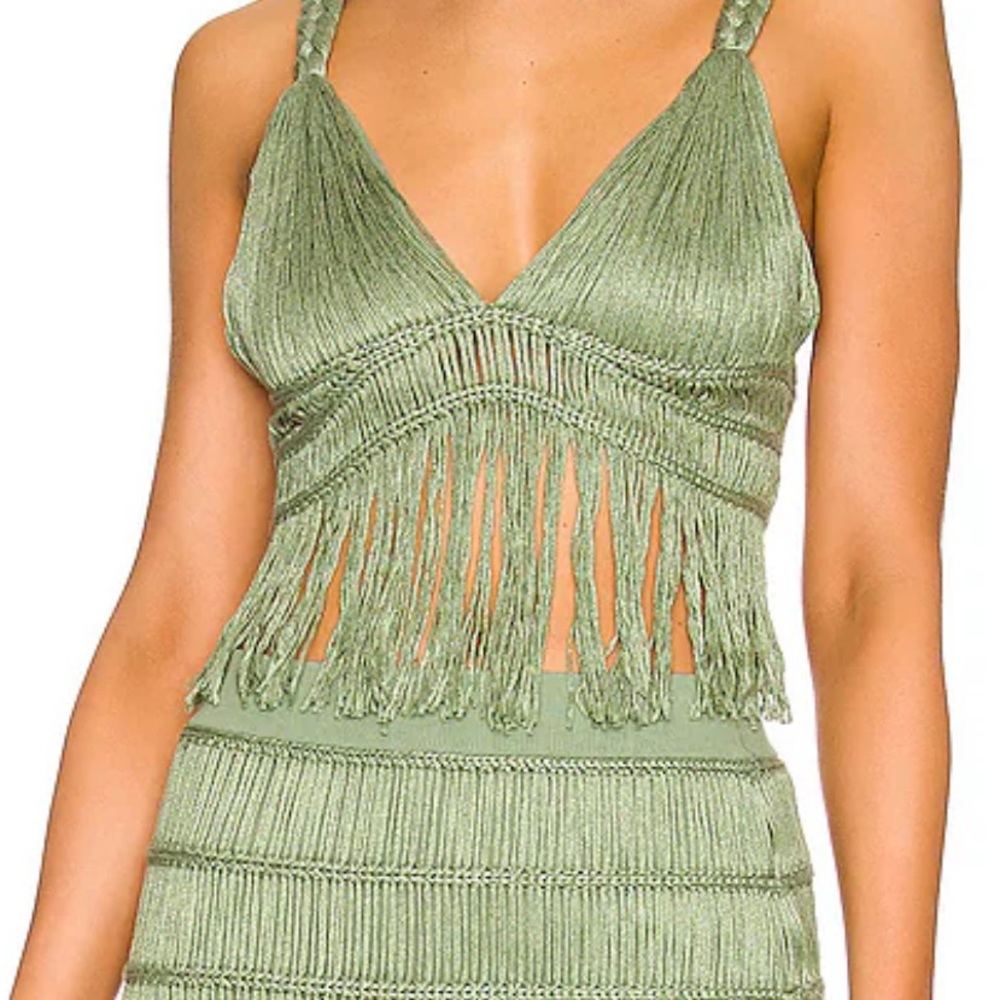 Jonathan Simkhai Olive Knit Fringe Top